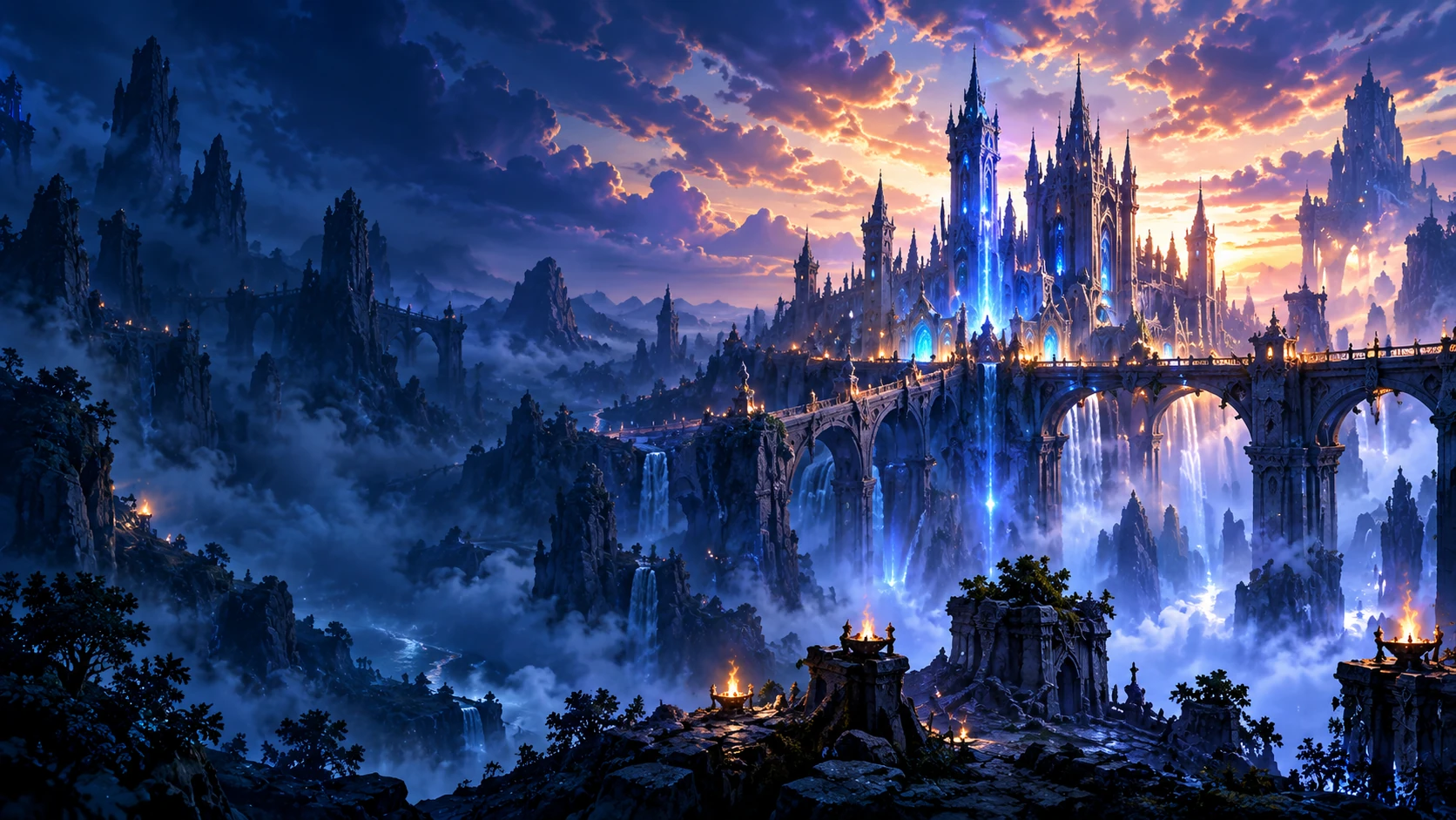 The towers of the realm at dusk